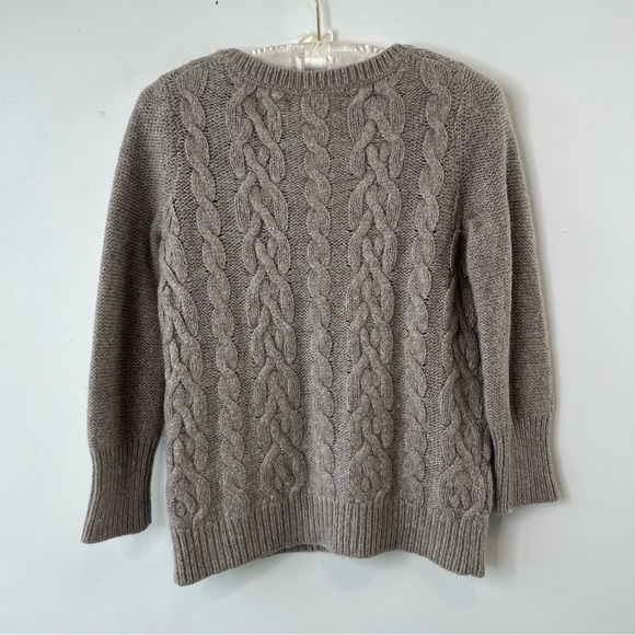 Loft cable knit chunky tan sweater crewneck shimmer light metallic thread Sz S - Picture 3 of 8